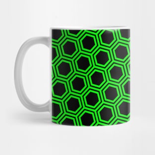 Pattern hexagonal green on black background Mug